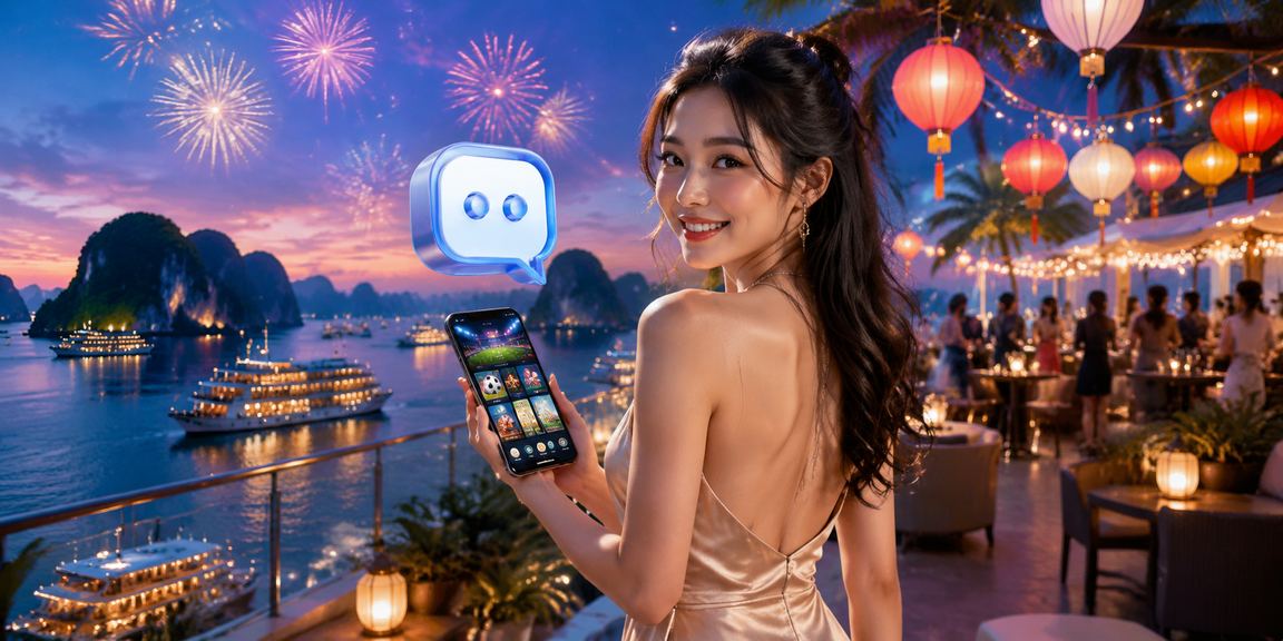 Người dùng truy cập giao dịch tài chính tại bãi biển vịnh Hạ Long qua điện thoại di động