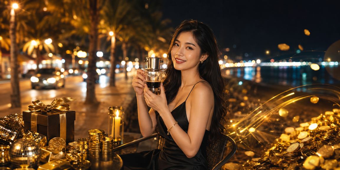 Người dùng tại Phan Thiết nhâm nhi cà phê và khám phá ưu đãi hoàn tiền trên điện thoại